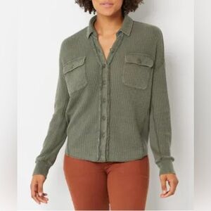 NEW w/Tags FRYE AND CO. Sage Waffle Knit Button-Down Shirt Women's XXL